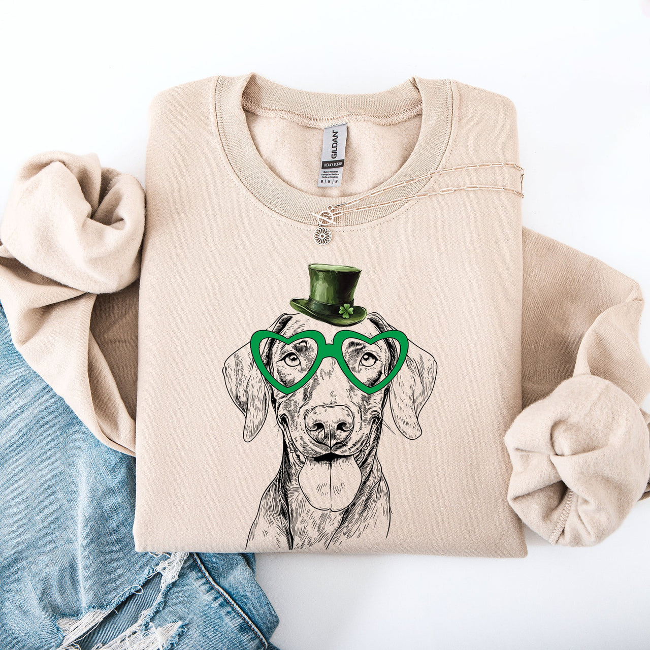 Vizsla Adorable Dog St Patrick's Day Irish Pride Vizsla Lovers Cozy Everyday Sweatshirt
