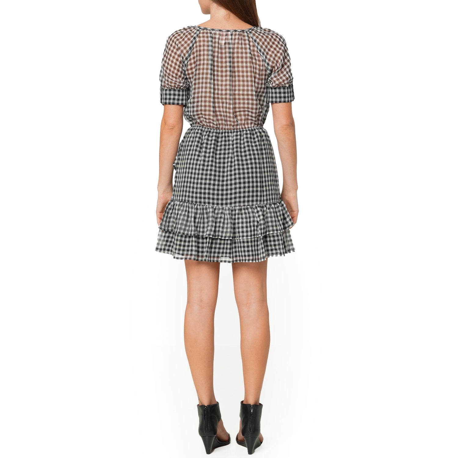 Women's Crinkle Chiffon Gingham Dress in Black