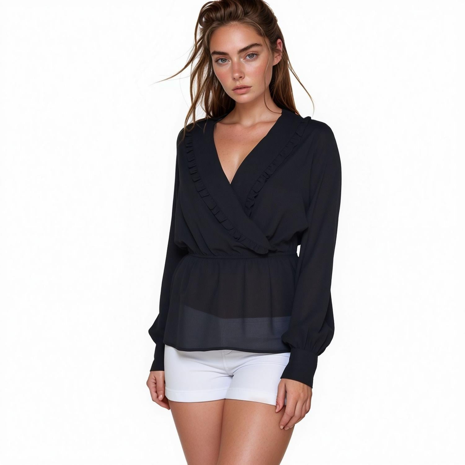 Pleione Women's Wrap Front Peplum Blouse Top
