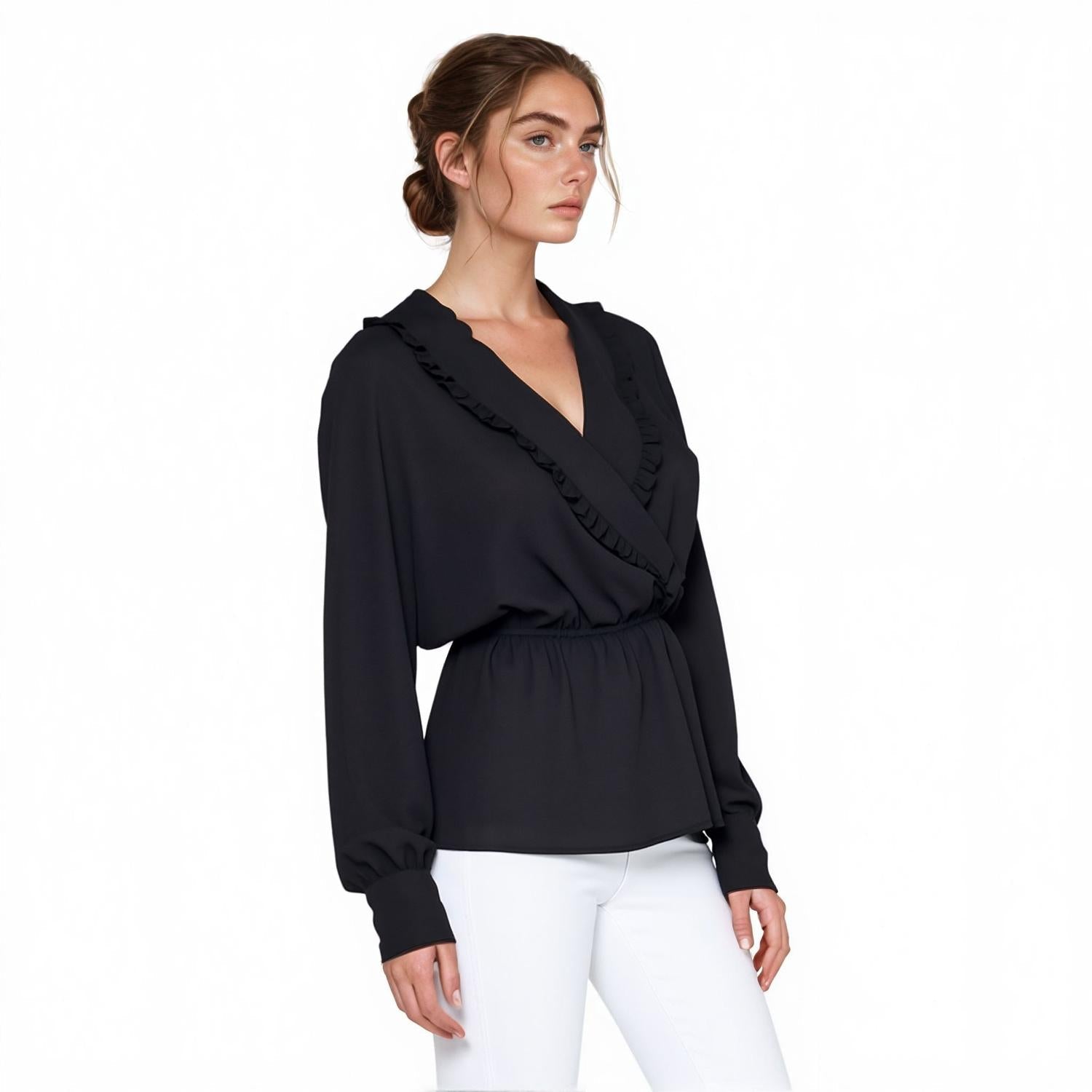 Pleione Women's Wrap Front Peplum Blouse Top