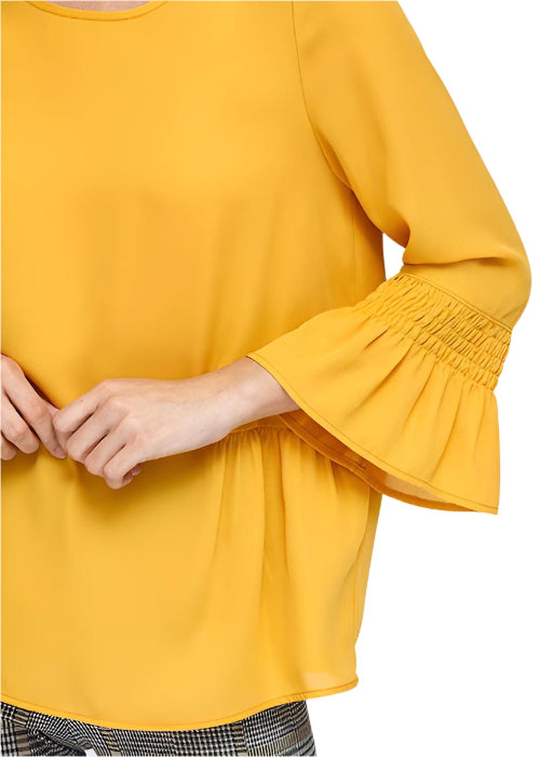 Pleione Women's Pleated Blouse With Bell Sleeve