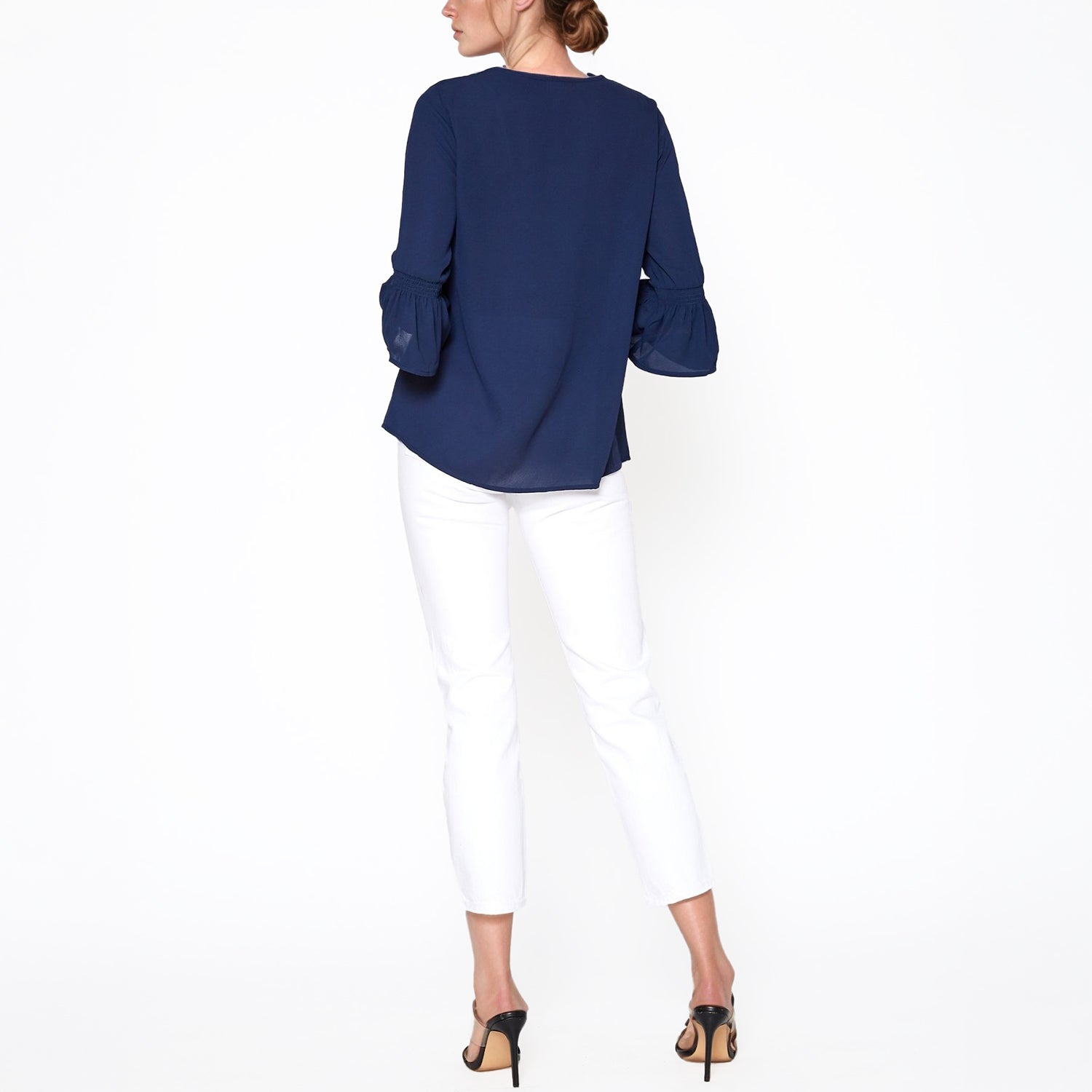 Pleione Women's Pleated Blouse With Bell Sleeve