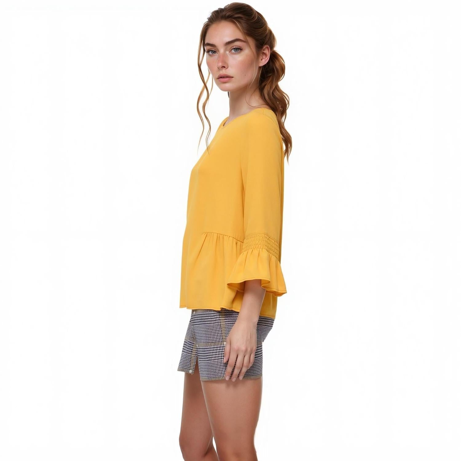 Pleione Women's Pleated Blouse With Bell Sleeve