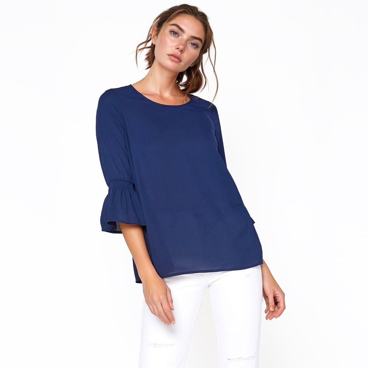 Pleione Women's Pleated Blouse With Bell Sleeve
