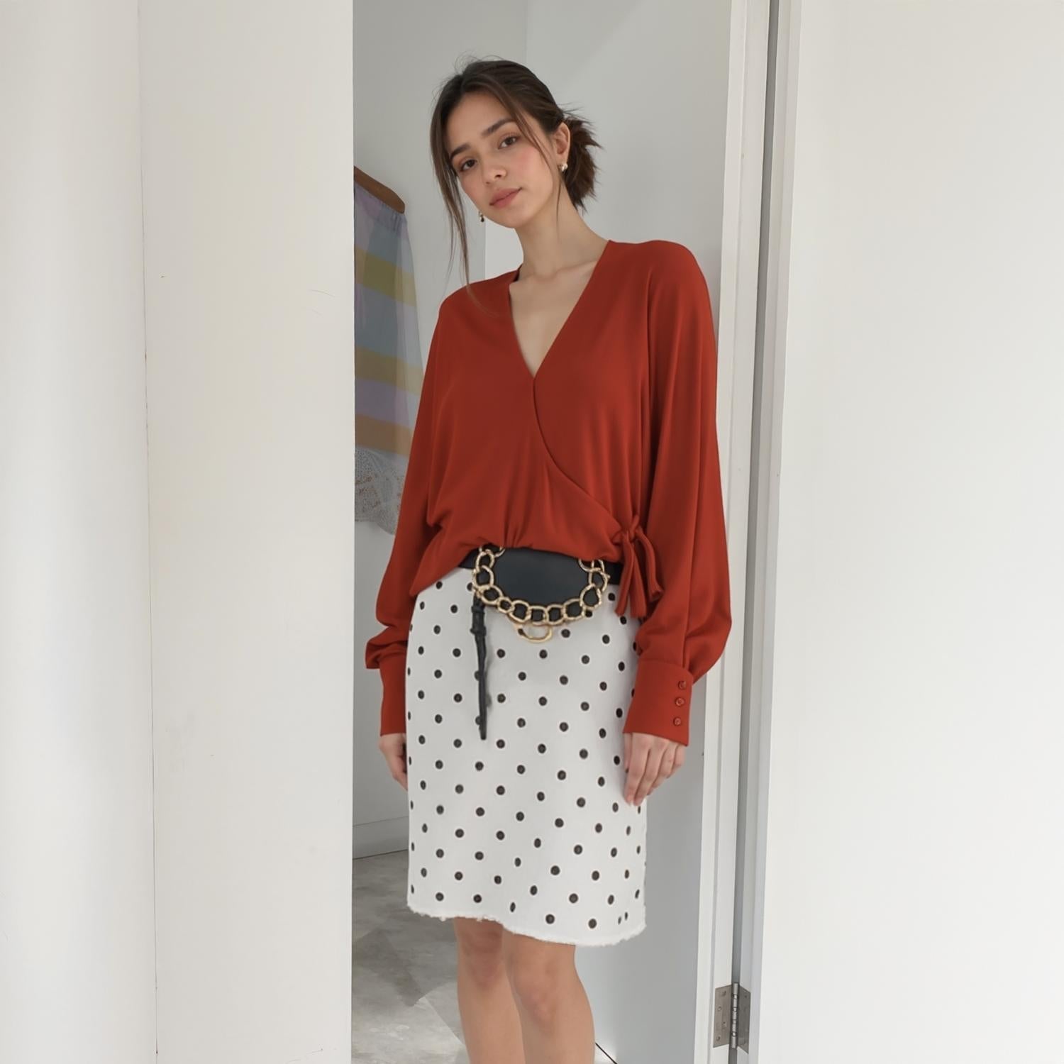 Pleione Wrap Front Long Sleeve Blouse