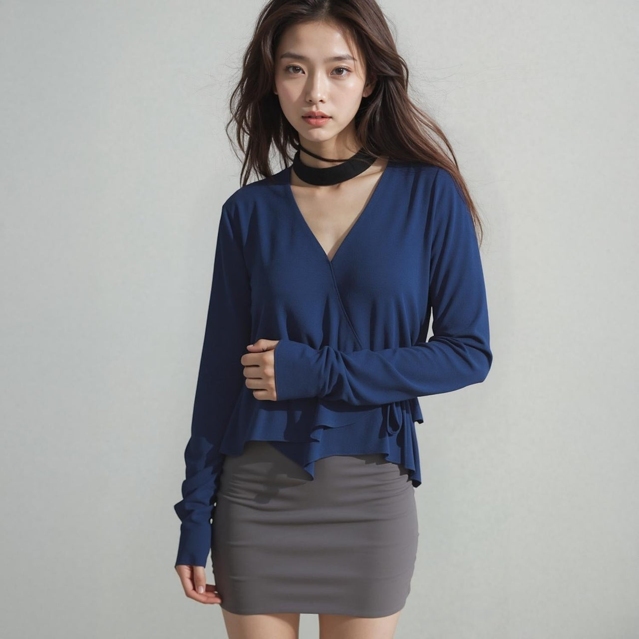 Pleione Wrap Front Long Sleeve Blouse