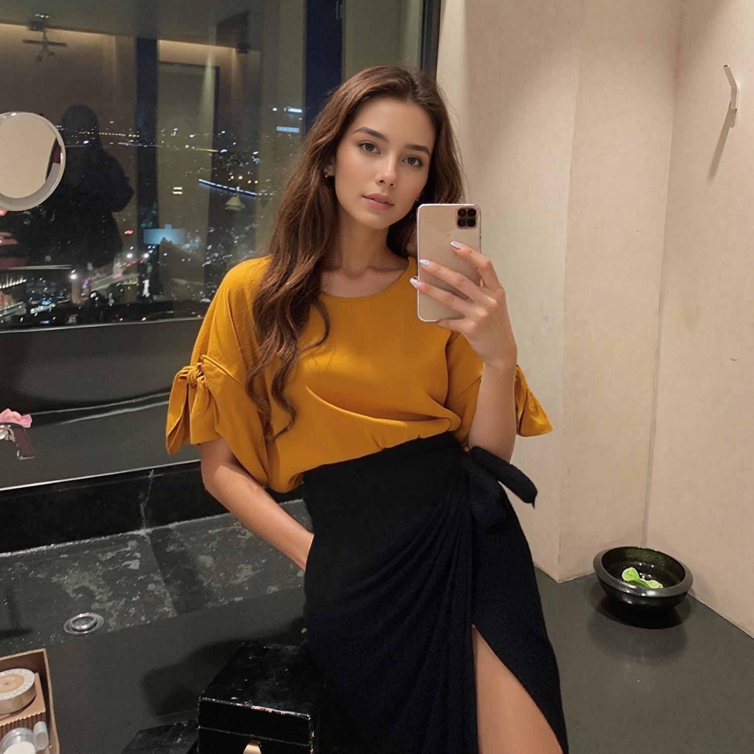 Pleione Round Neck Self-tie Short Sleeve Top
