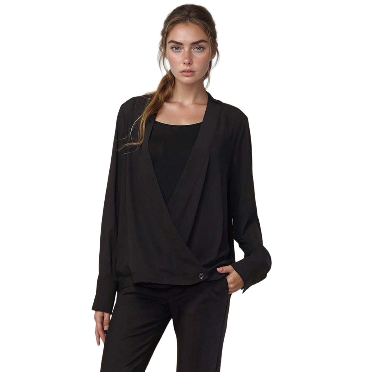 Pleione Women's Wrap Front V-Neck Blouse