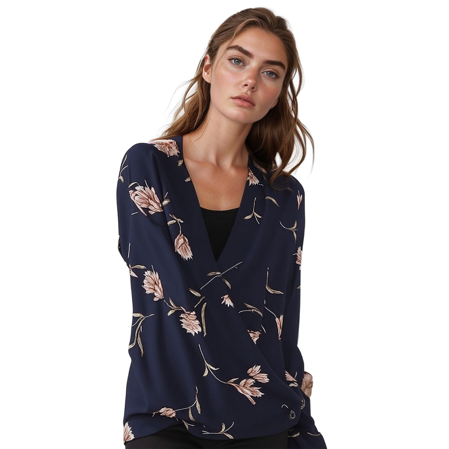 Pleione Women's Wrap Front V-Neck Blouse