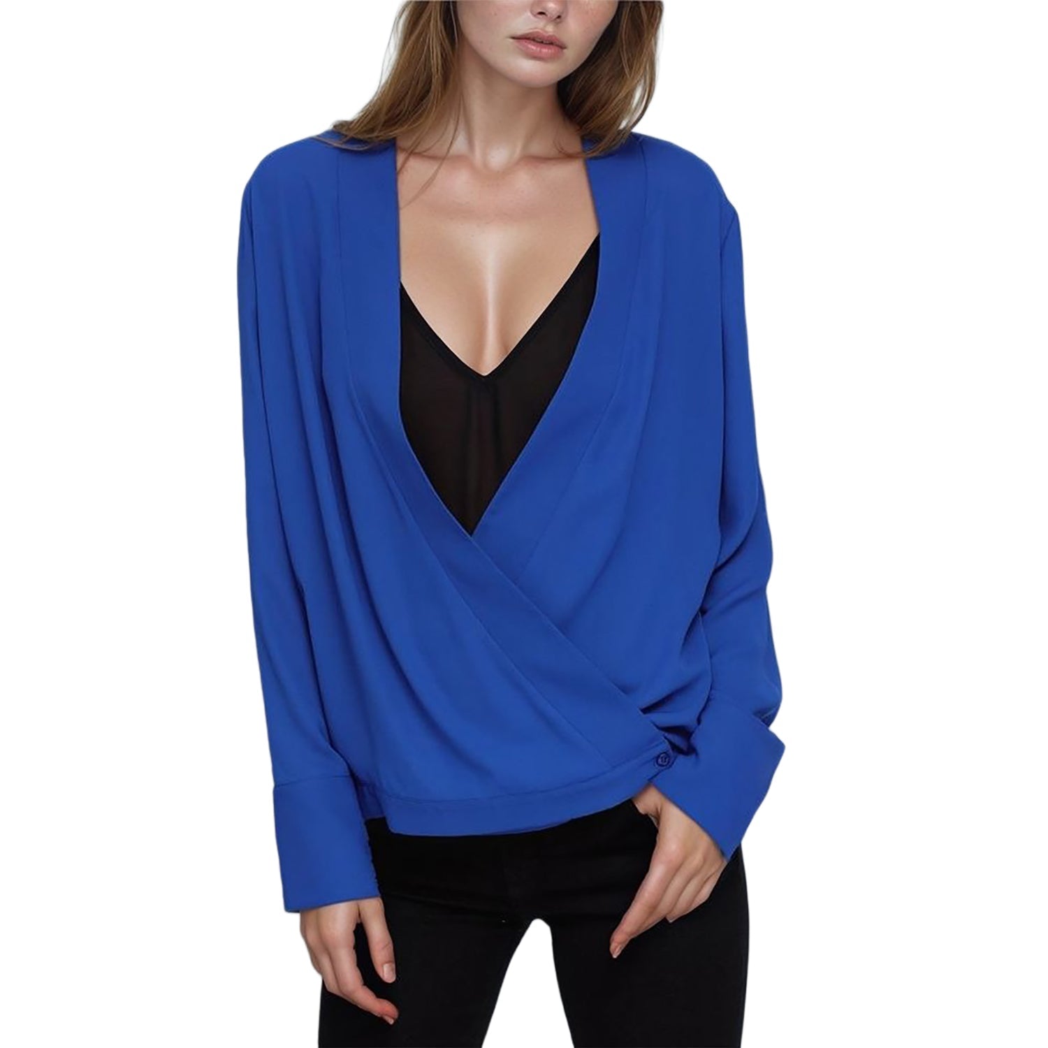 Pleione Women's Wrap Front V-Neck Blouse