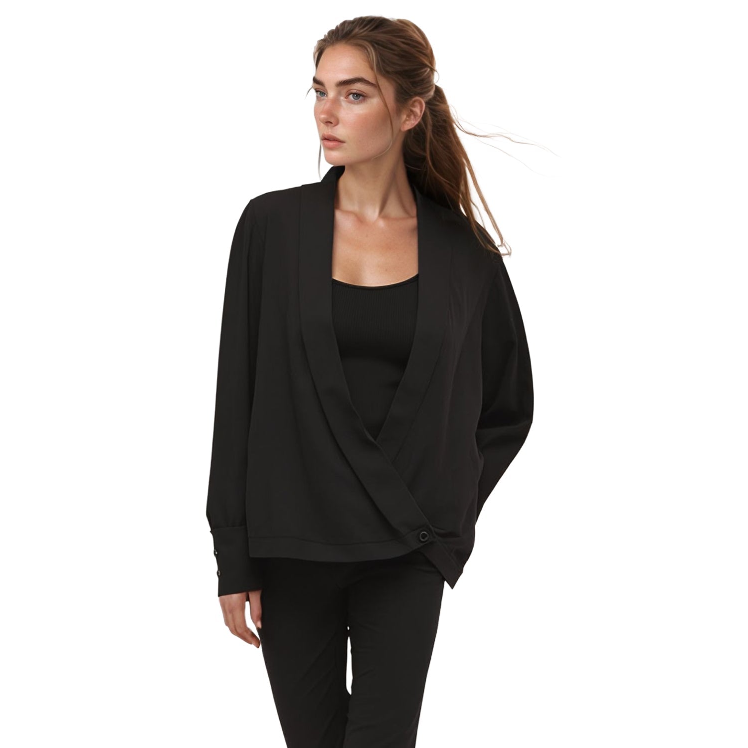 Pleione Women's Wrap Front V-Neck Blouse