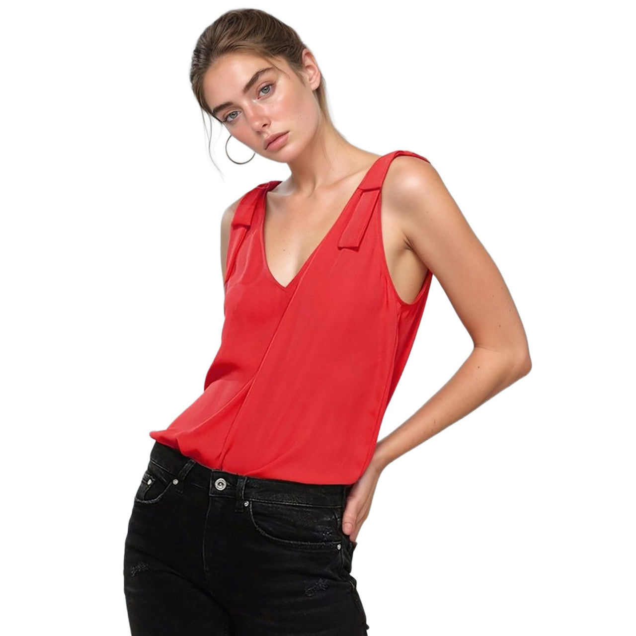 Pleione V-Neck Bow Tie Shoulder Cami Blouse