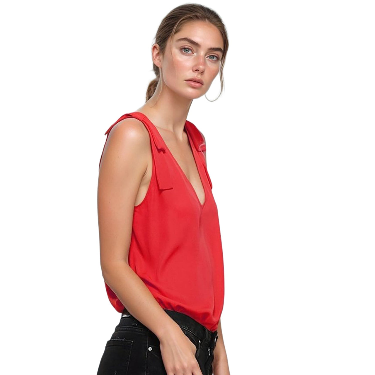 Pleione V-Neck Bow Tie Shoulder Cami Blouse