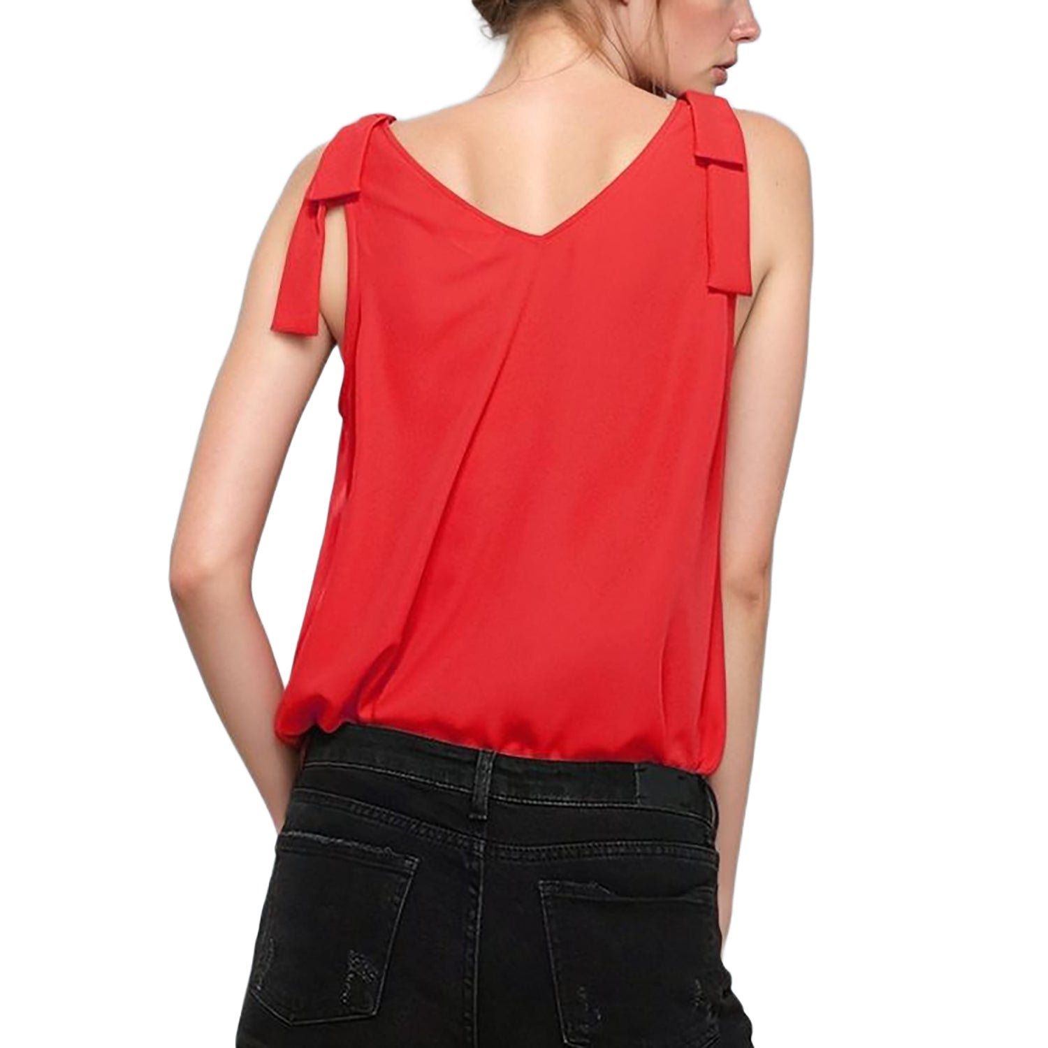 Pleione V-Neck Bow Tie Shoulder Cami Blouse