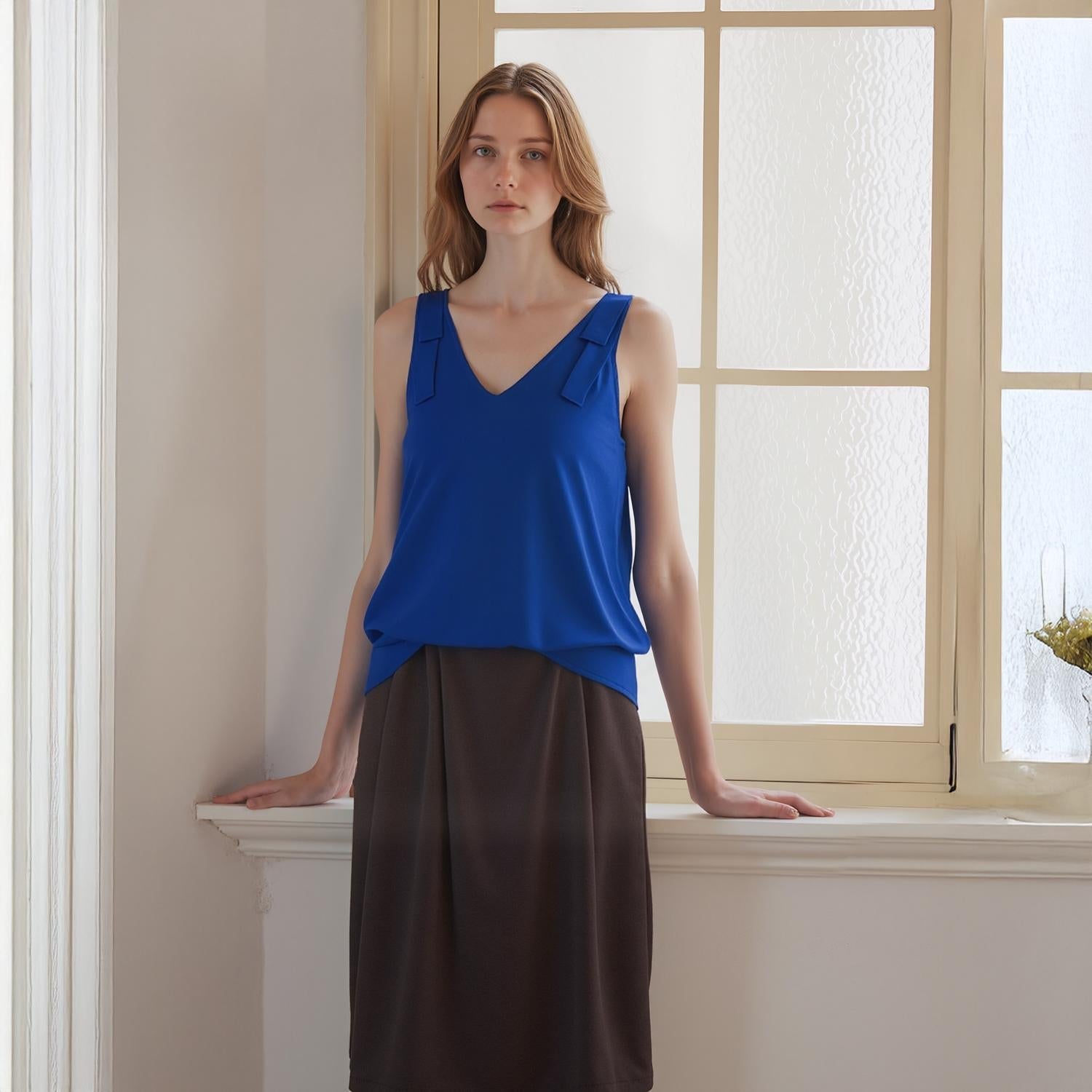 Pleione V-Neck Bow Tie Shoulder Cami Blouse