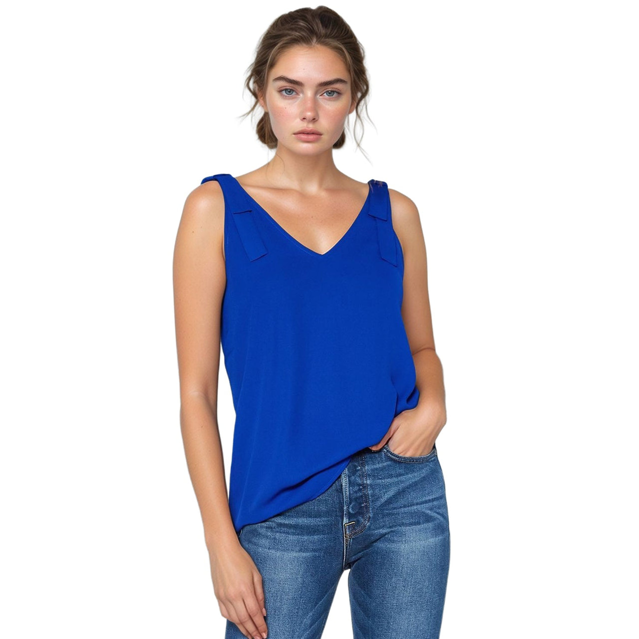 Pleione V-Neck Bow Tie Shoulder Cami Blouse