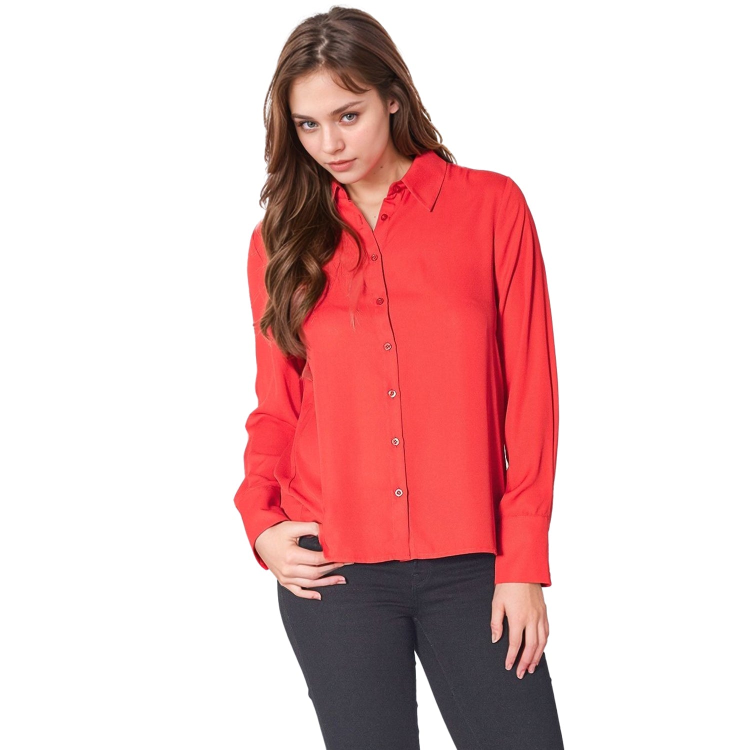 Pleione Women's Button Up Basic Shirt