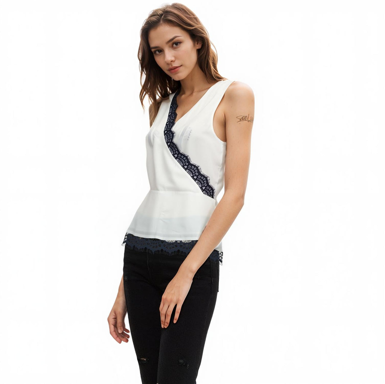 Pleione Lace-trimmed Peplum Blouse