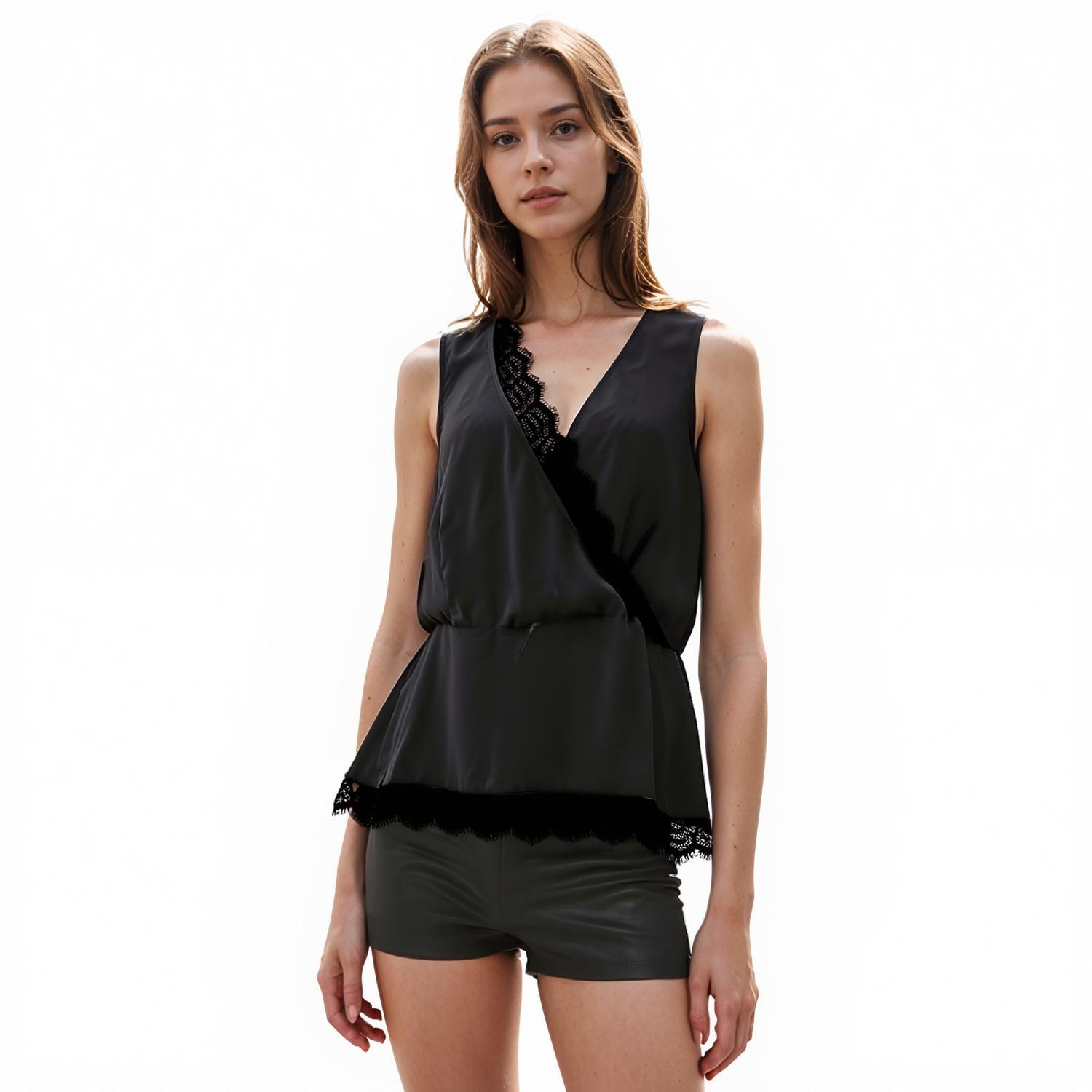 Pleione Lace-trimmed Peplum Blouse