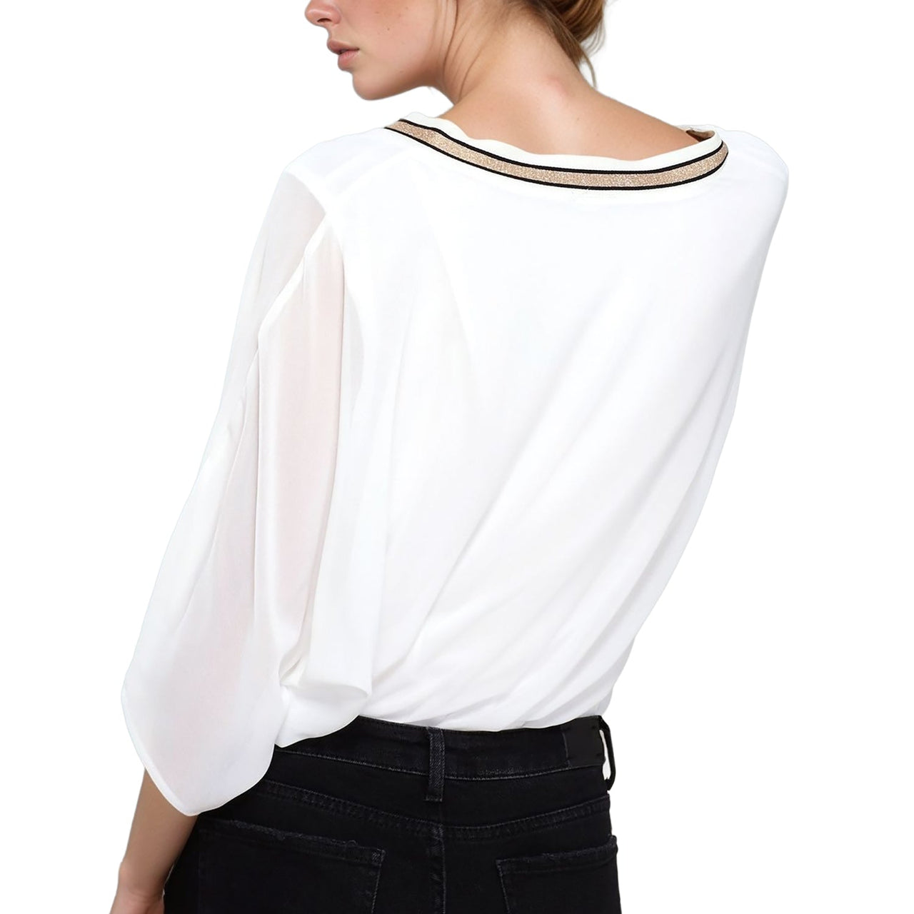 Pleione V-Neck Chiffon Blouse Top In White