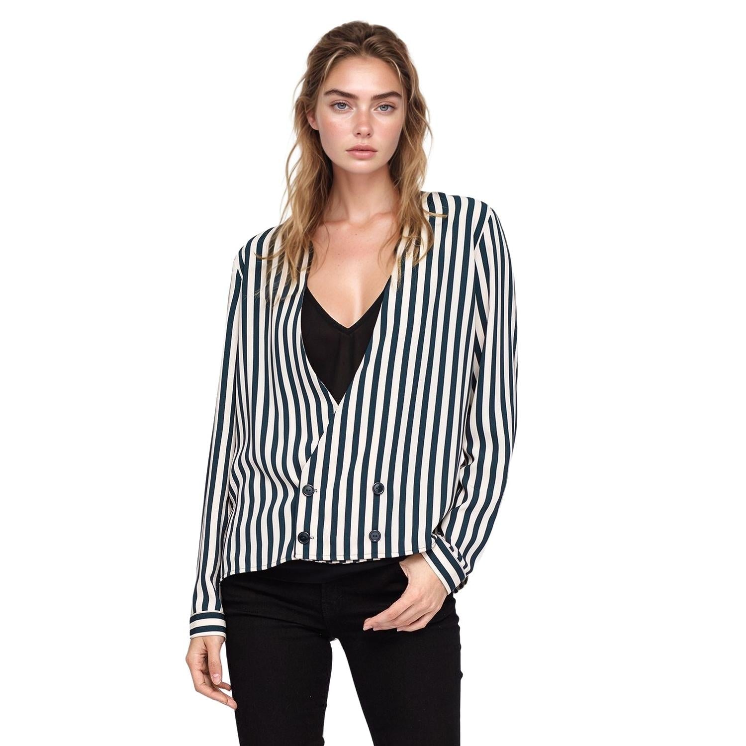 Pleione V-neck Button Down Stripe Shirt Blouse