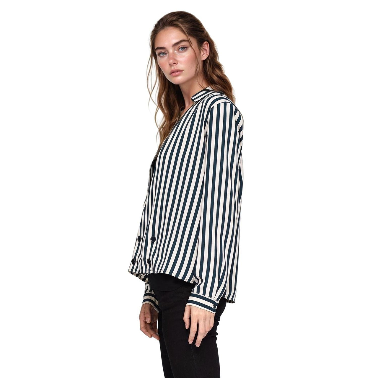 Pleione V-neck Button Down Stripe Shirt Blouse