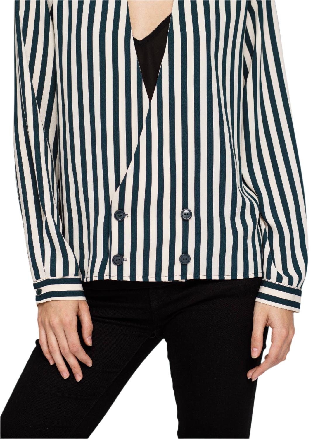 Pleione V-neck Button Down Stripe Shirt Blouse
