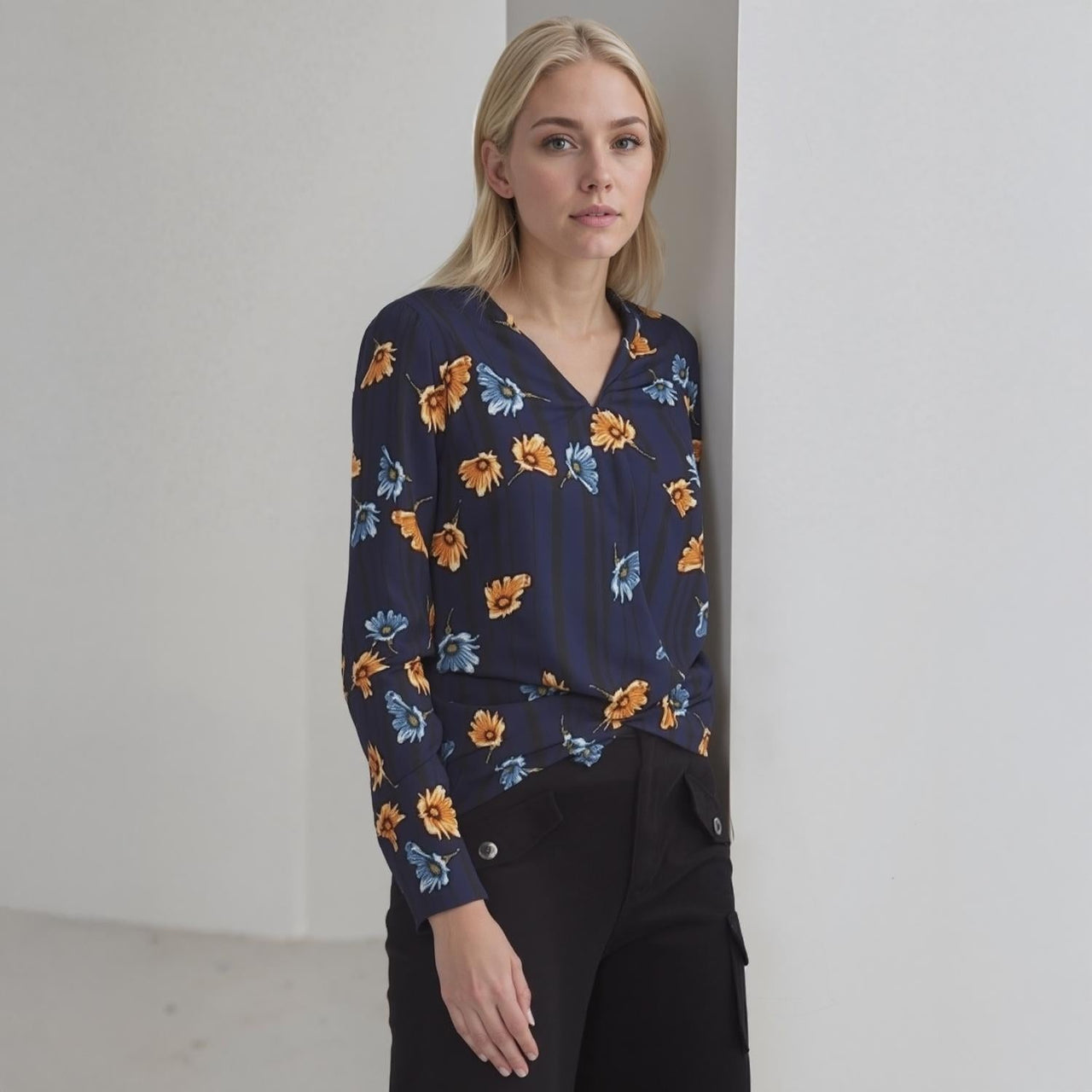 Pleione Women's Wrap Front Long Sleeve Blouse