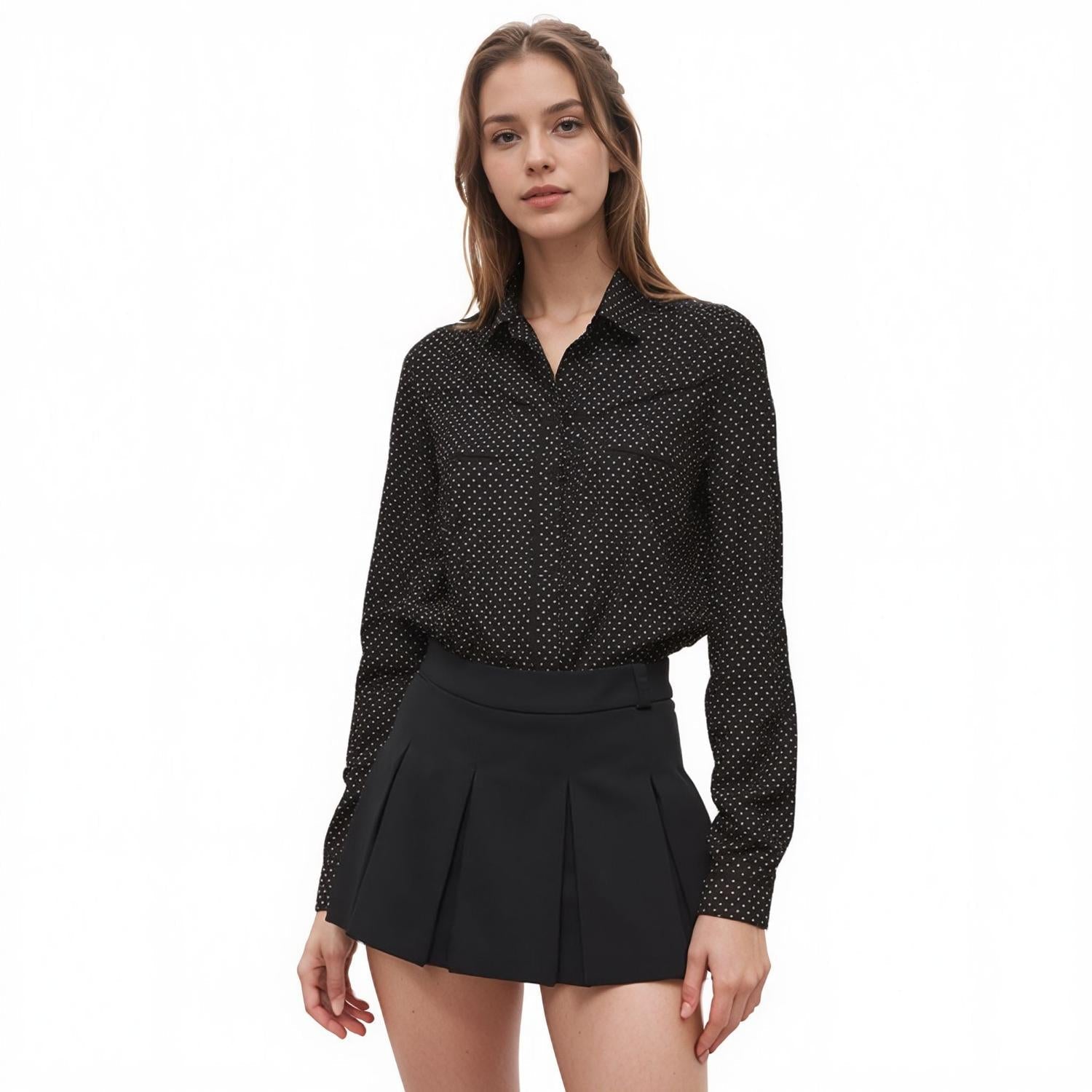 Pleione Women's Button Down Shirt Blouse in Black