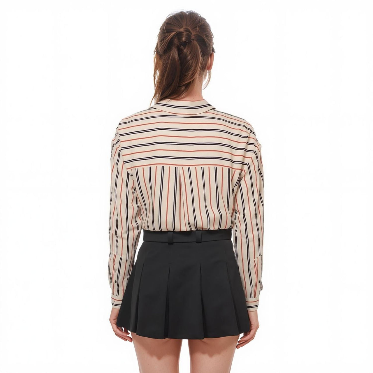 Pleione Women's Button Up Multi Stripe Shirt in Multi Stripe