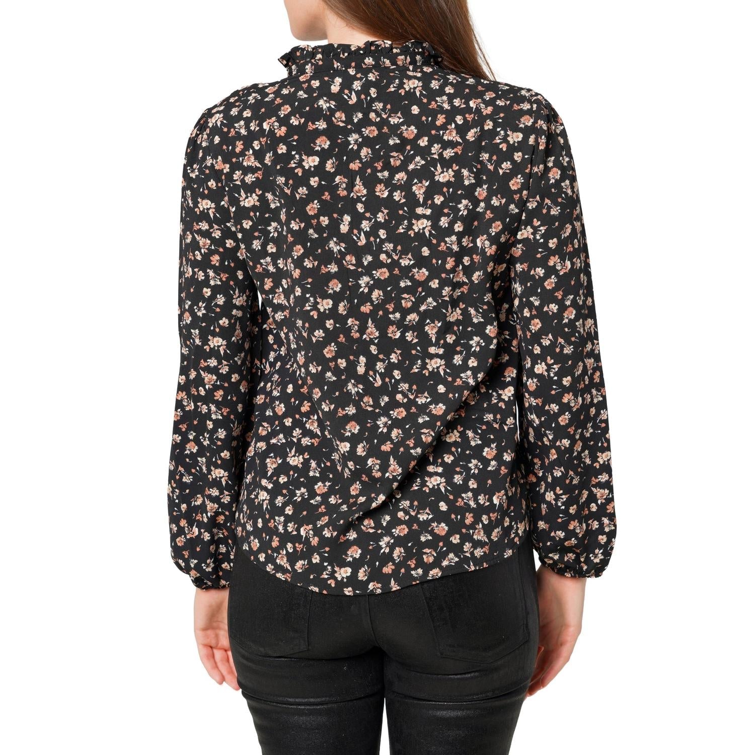Pleione Long Sleeve Printed Ruffle Down Blouse