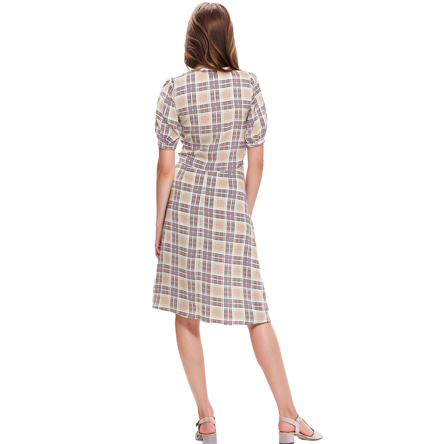Women's Multi Check Button Down Slit Skirt