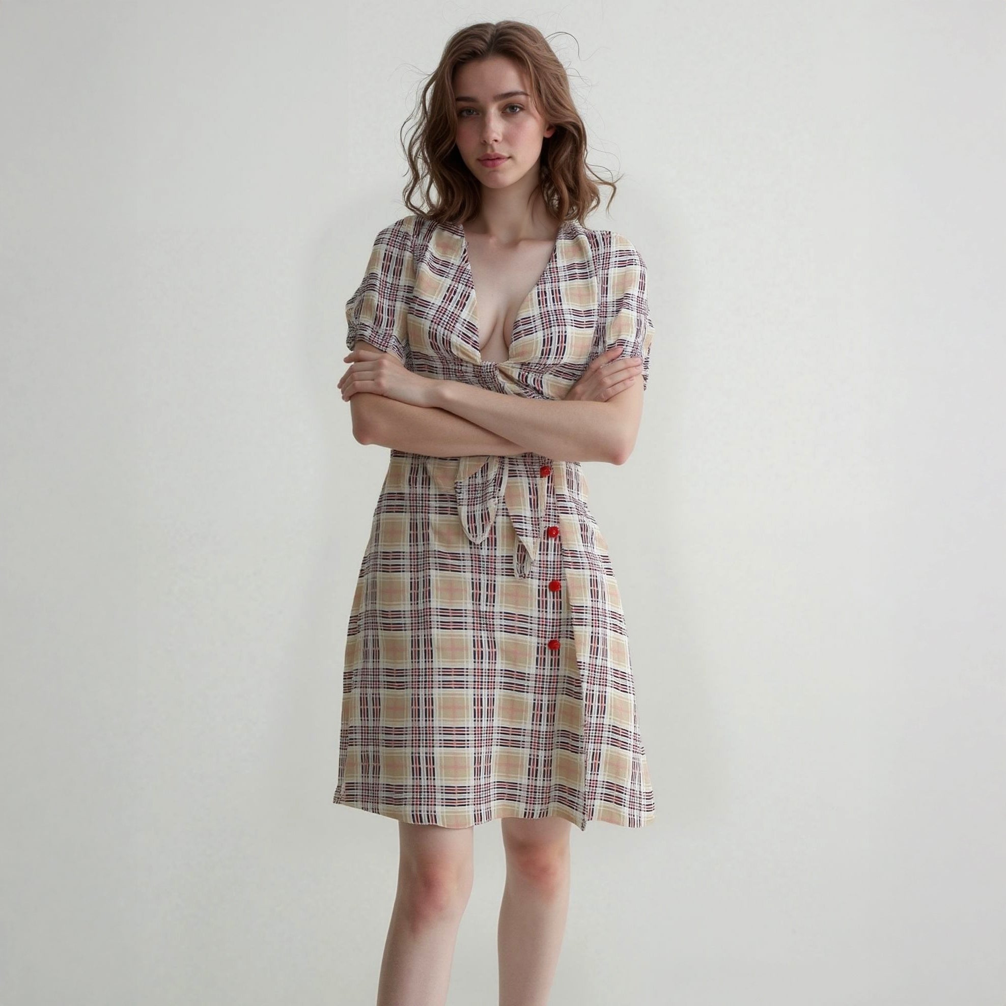 Women's Multi Check Button Down Slit Skirt