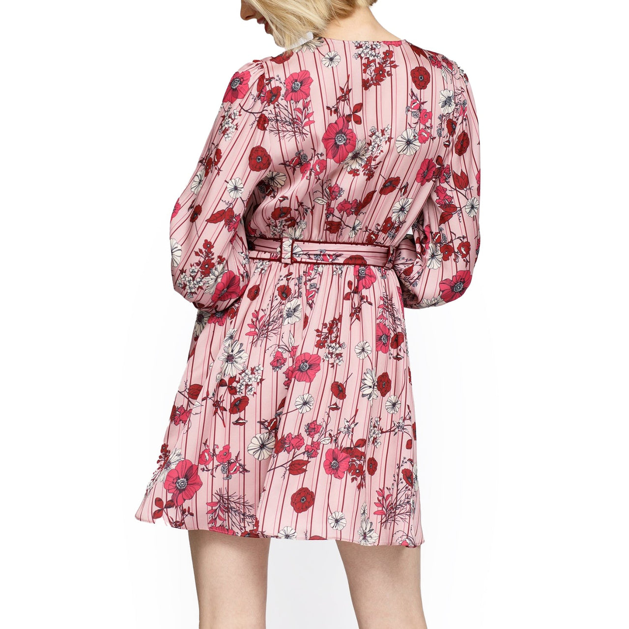 Women's Floral Satin Wrap Front Flared Dress