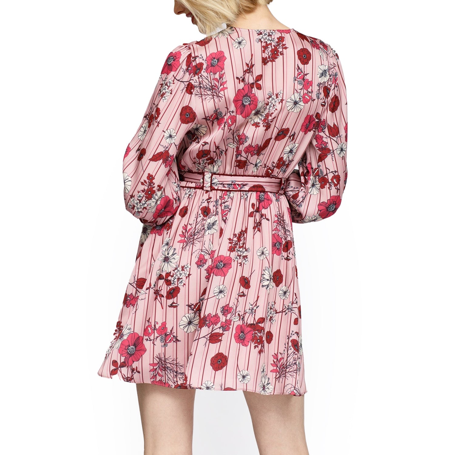 Women's Floral Satin Wrap Front Flared Dress