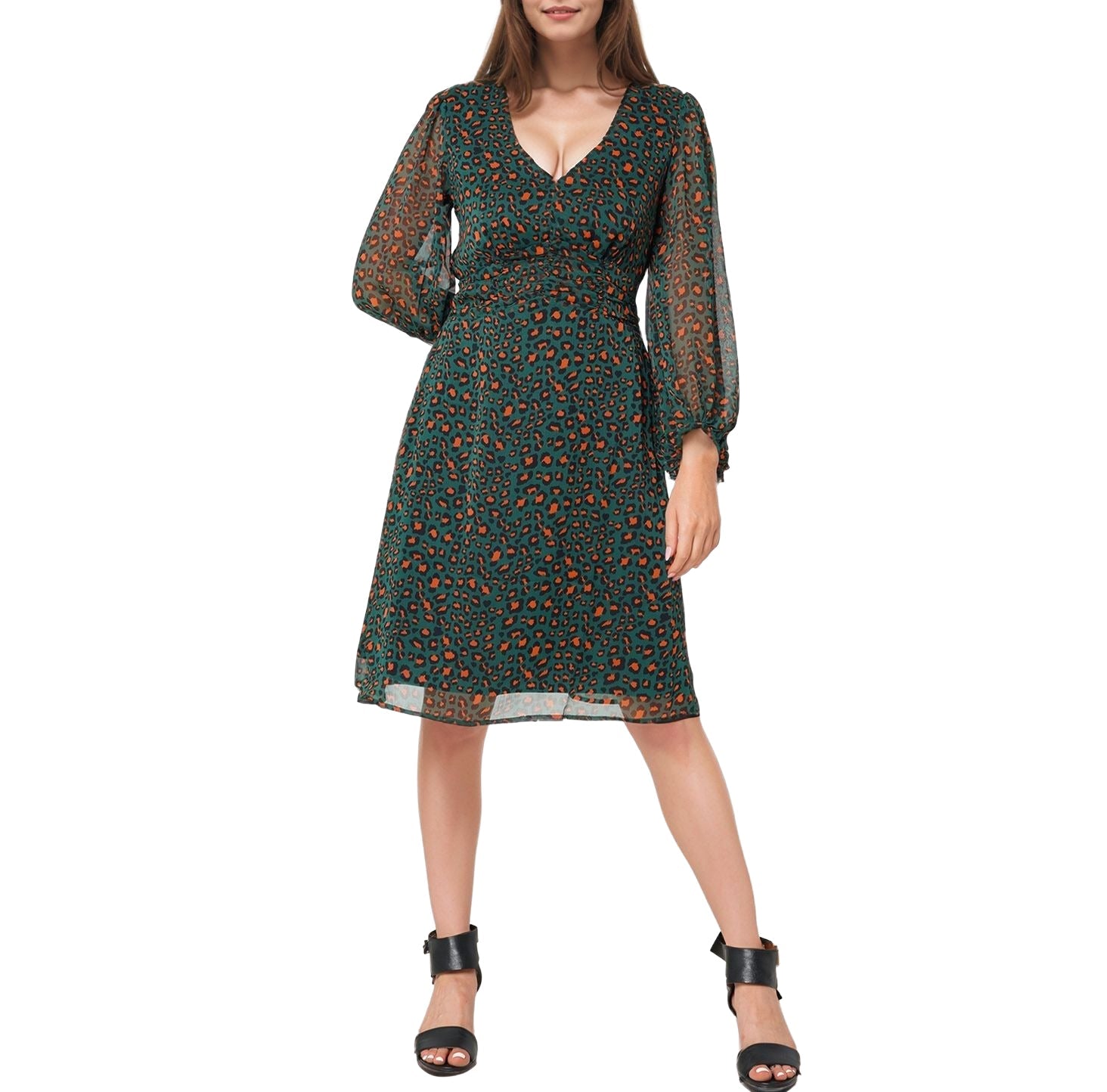 Women's V-neck Midi Dress in Leopard Hunt