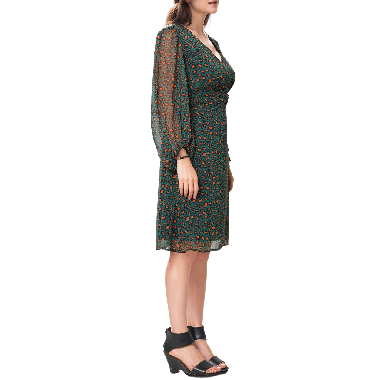 Women's V-neck Midi Dress in Leopard Hunt