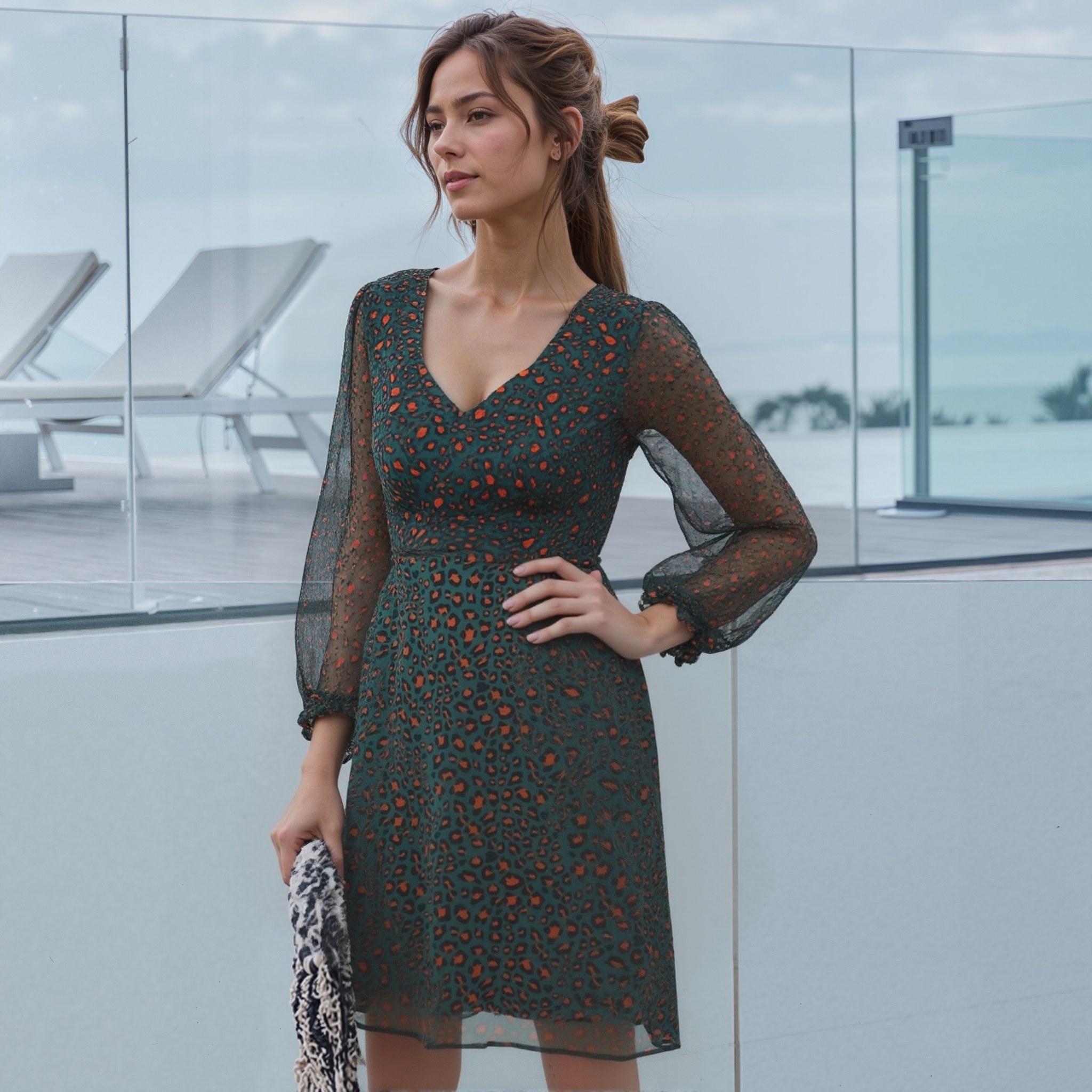 Women's V-neck Midi Dress in Leopard Hunt