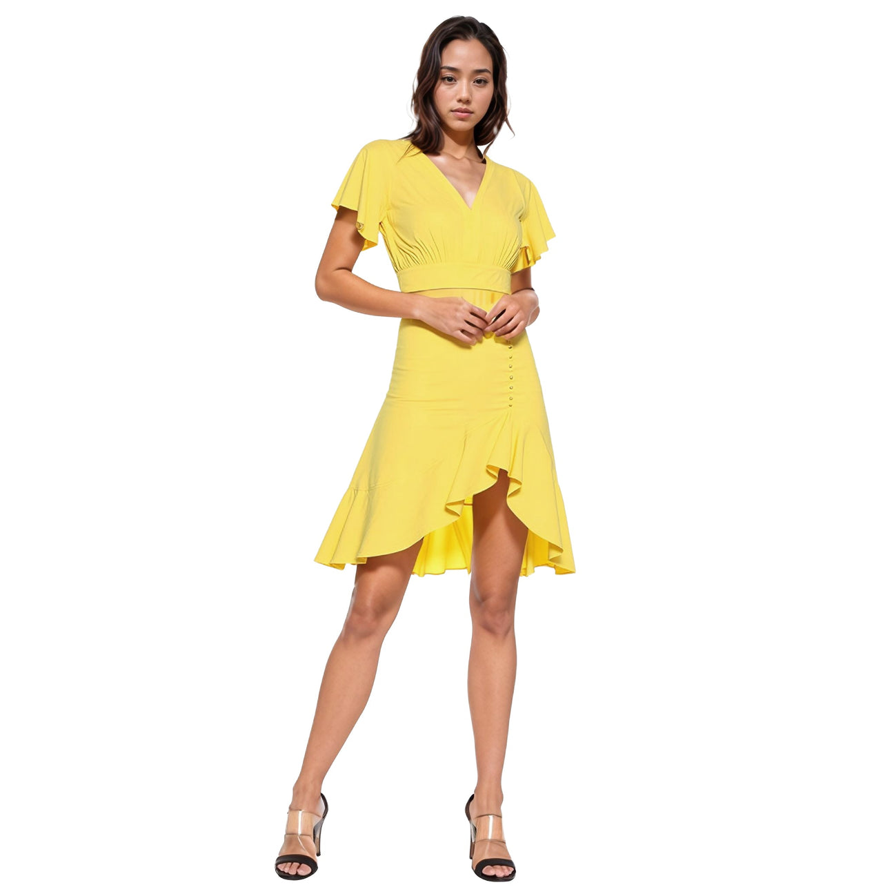 Women's Tie Waist Cape Sleeve Cropped Blouse in Yellow