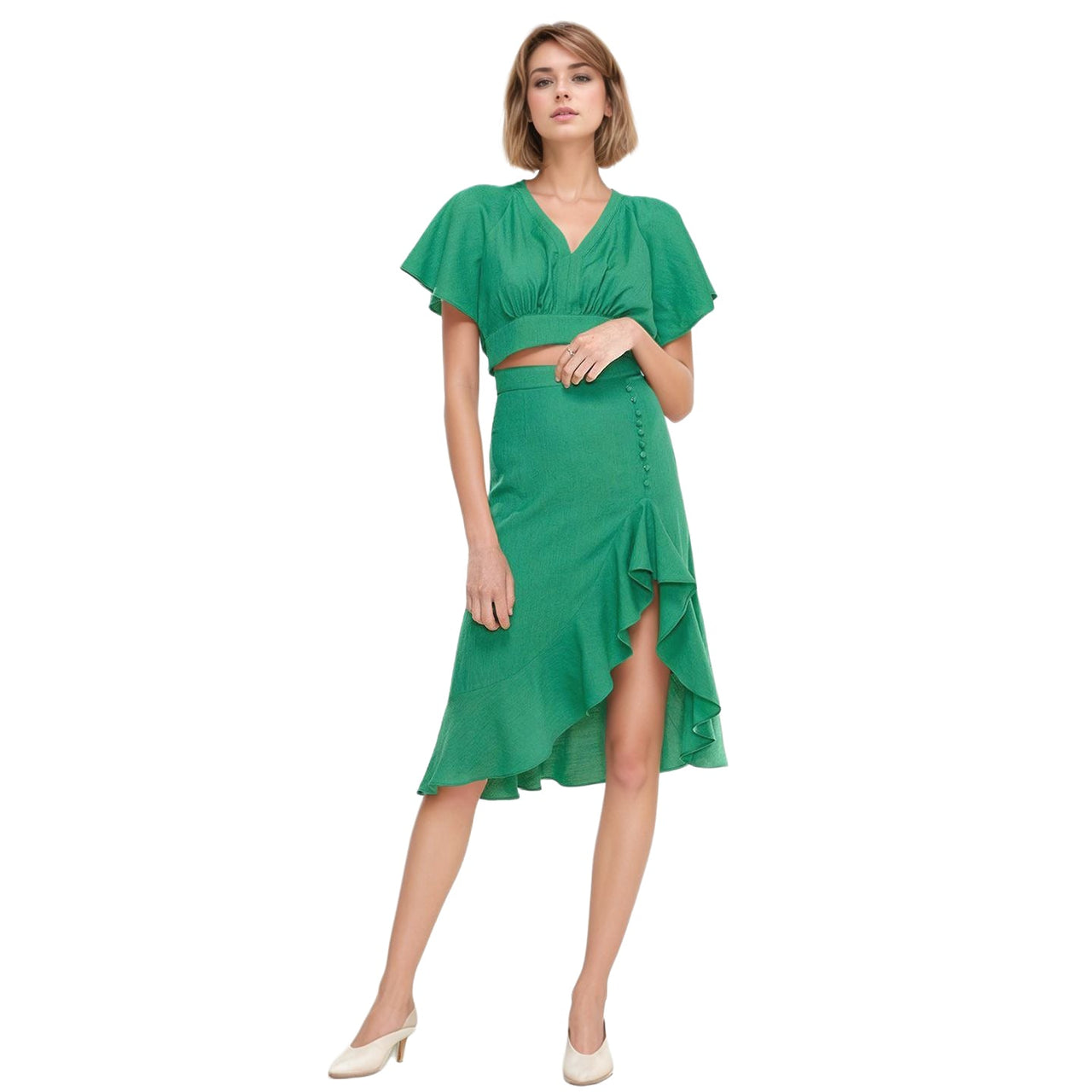 Women's Asymmetrical Hem Button Front Skirt