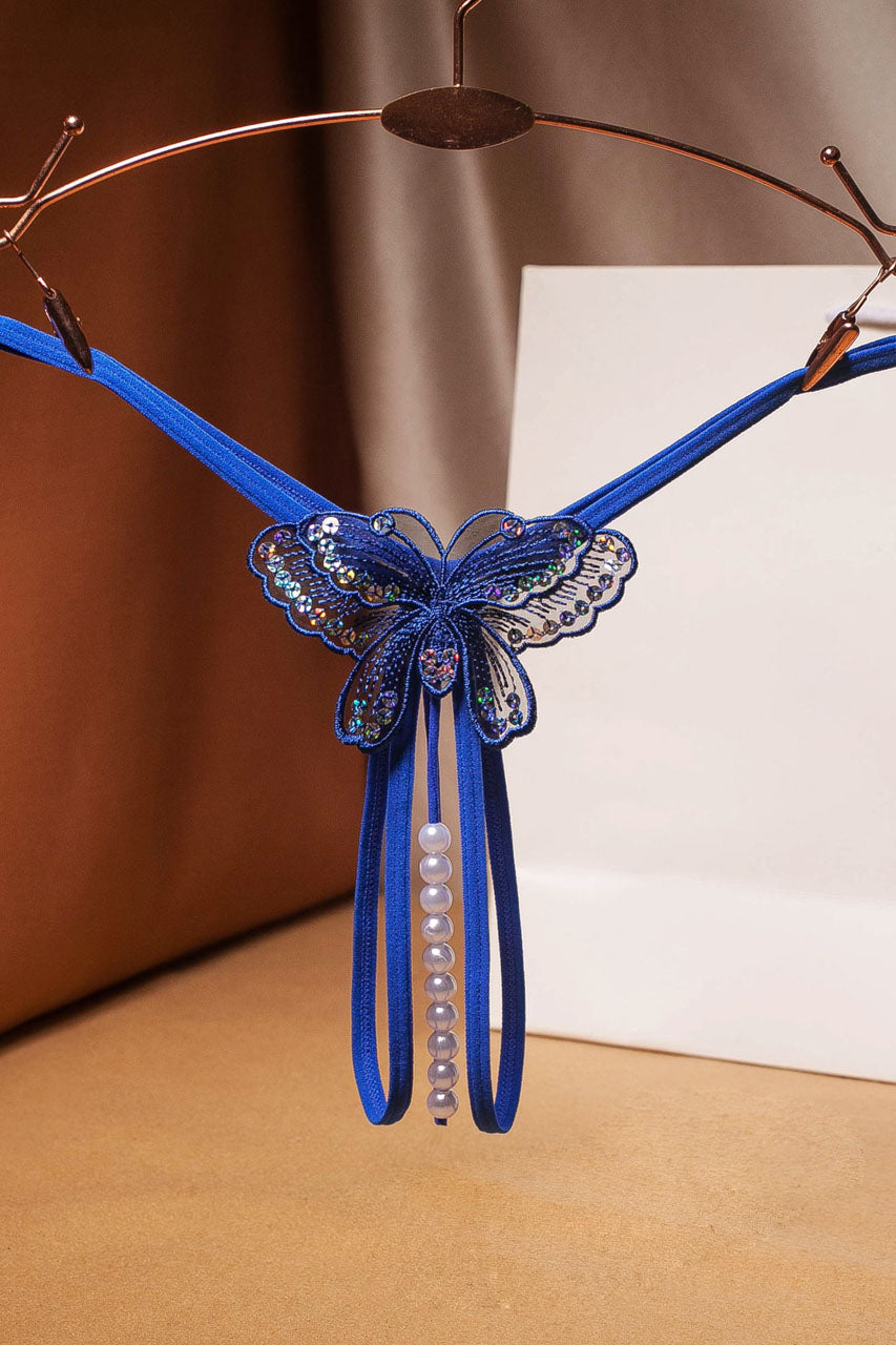 Strappy Butterfly Pearl Crotch Thong