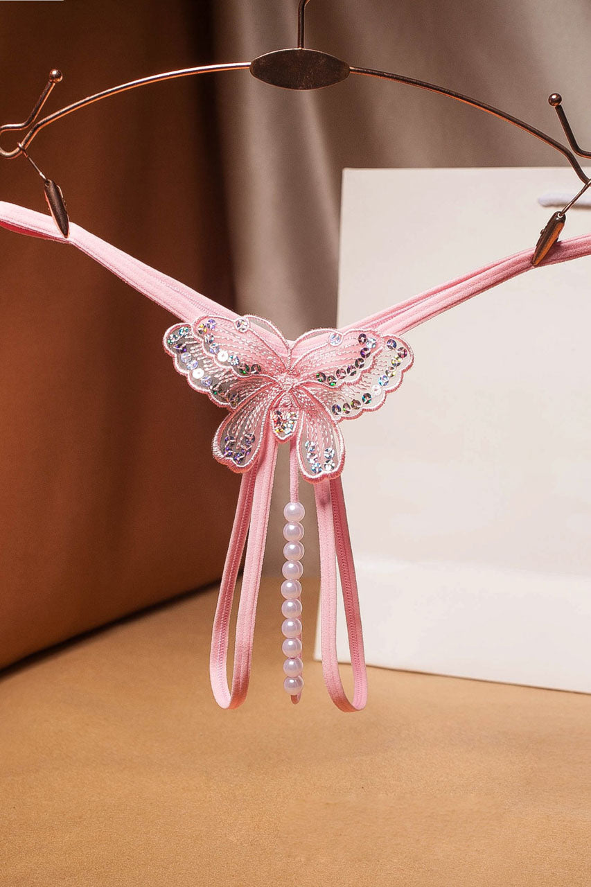 Strappy Butterfly Pearl Crotch Thong