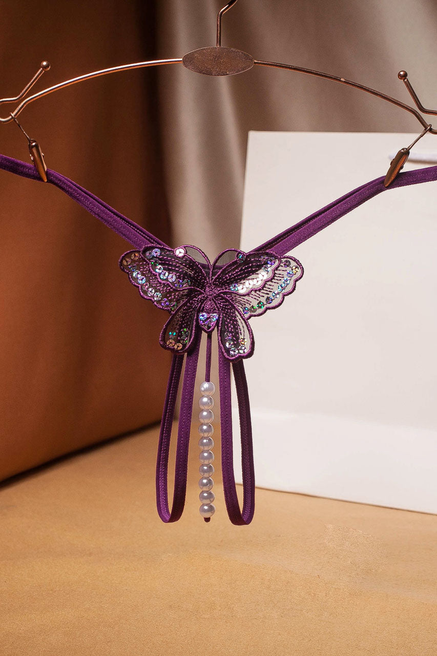 Strappy Butterfly Pearl Crotch Thong