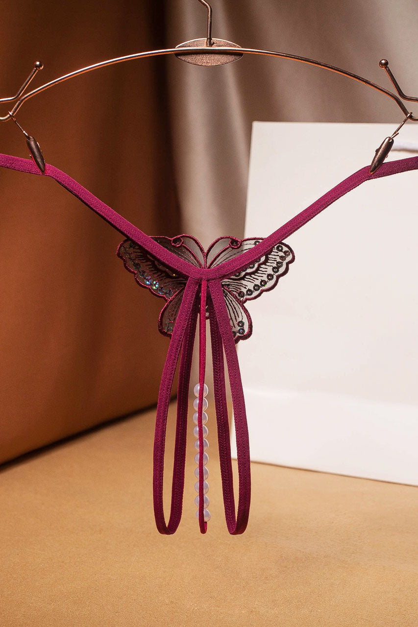 Strappy Butterfly Pearl Crotch Thong
