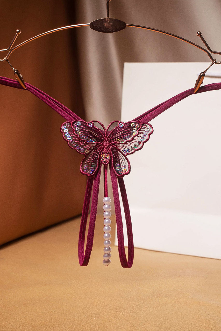 Strappy Butterfly Pearl Crotch Thong