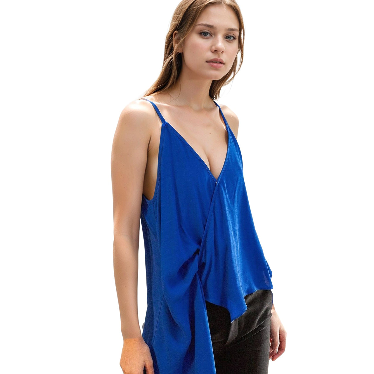 Women's Solid Drape Hem Wrapped Cami in Blue
