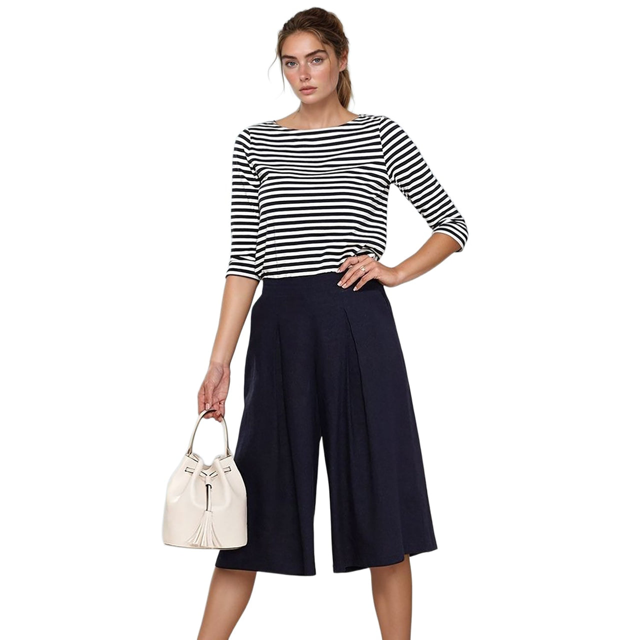Pleione Women's Pleated Wide Leg Capris