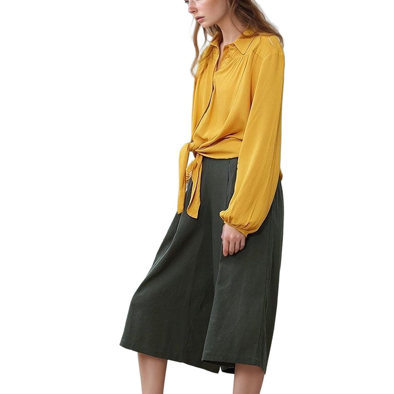 Pleione Women's Pleated Wide Leg Capris
