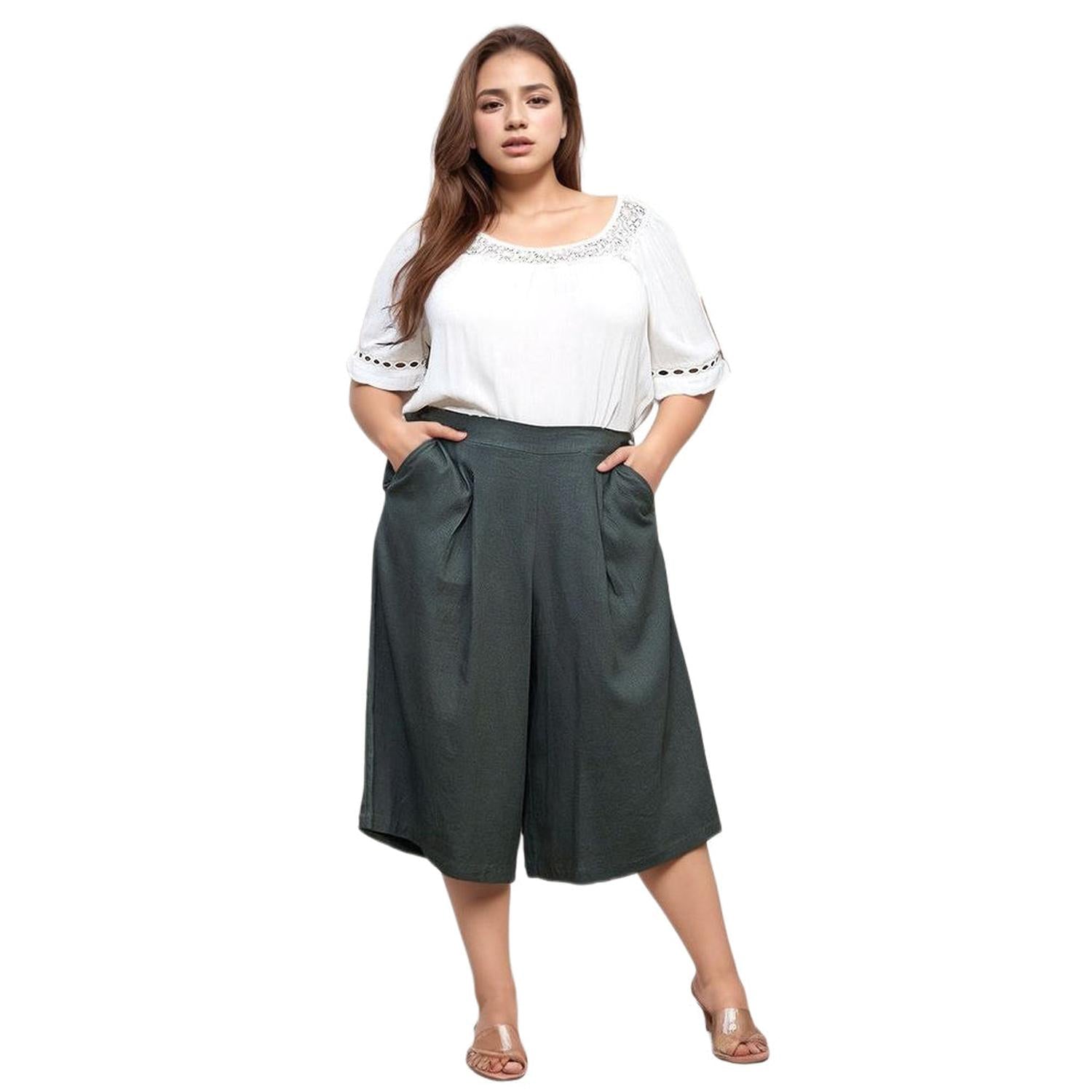 Pleione Plus Women's Pleated Wide Leg Capris