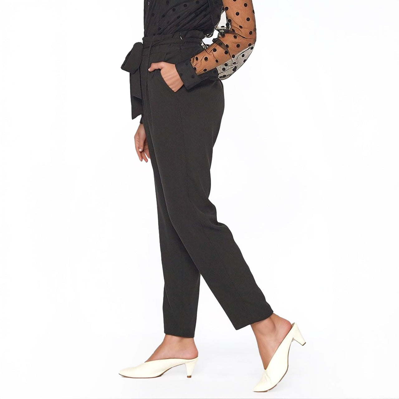 Pleione Women's Tie Waist Slim Trouser in Black
